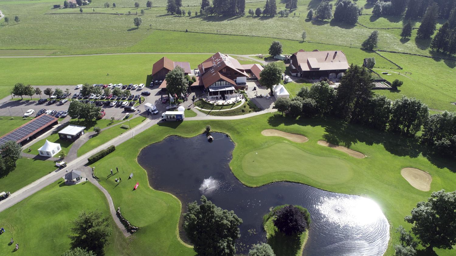 Golf Club Les Bois, fairway across the high pastures of the Franches-Montagnes in canton Jura, Switzerland