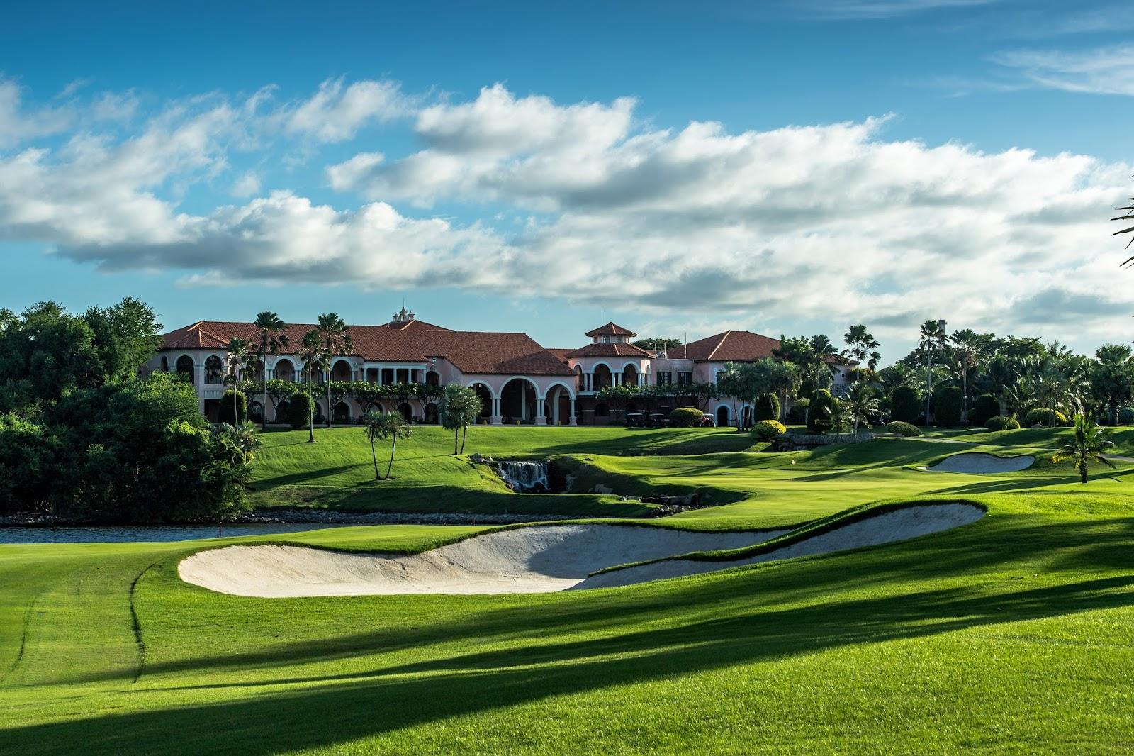 Amata Spring Country Club, water framed parkland fairway near Bangkok, Thailand