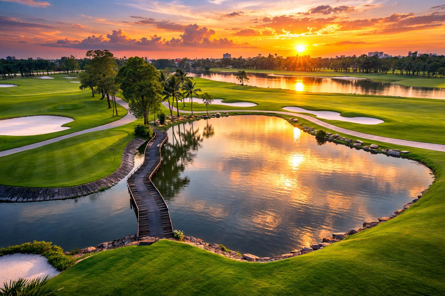 Summit Windmill Golf Club, parkland fairway and water near Bangkok, Thailand