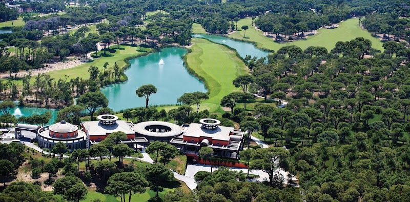 Cornelia Faldo golf course with lakes and pines at Belek, Turkey