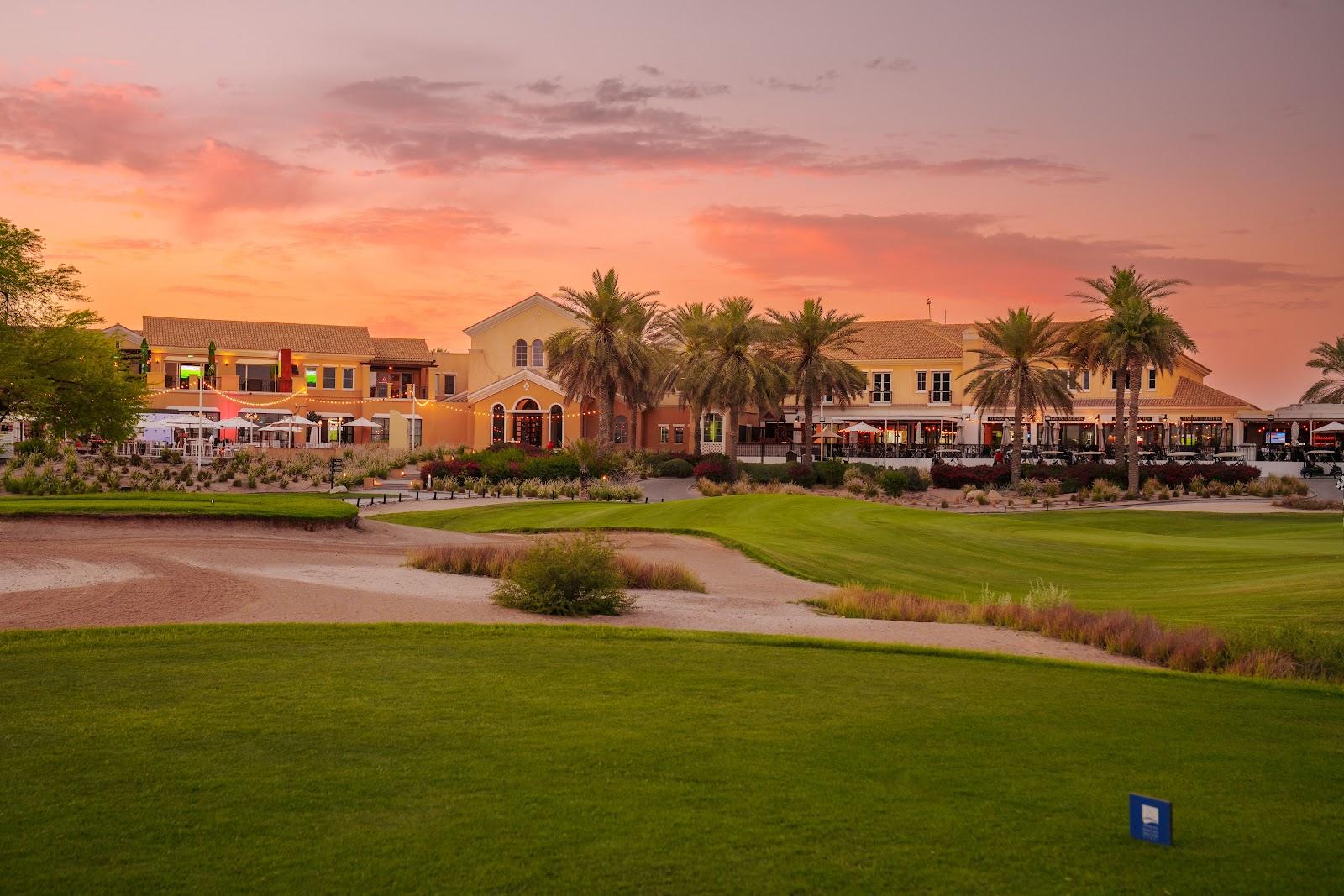 Arabian Ranches Golf Club, desert fairway flanked by sandy waste areas in Dubai, United Arab Emirates