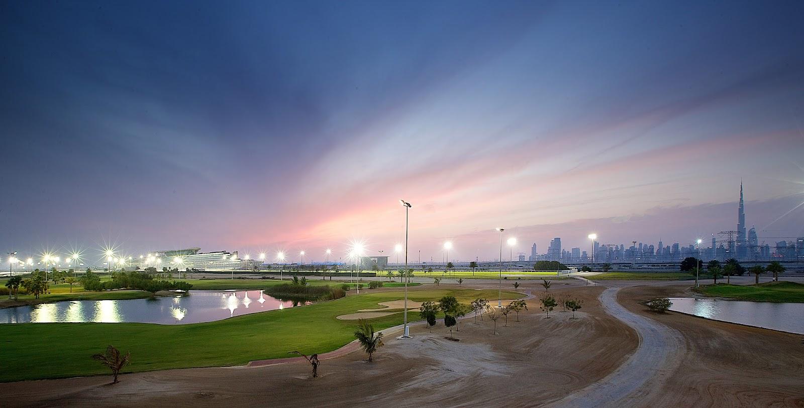 The Track Meydan Golf, floodlit fairway and lake beside the Meydan Racecourse in Dubai