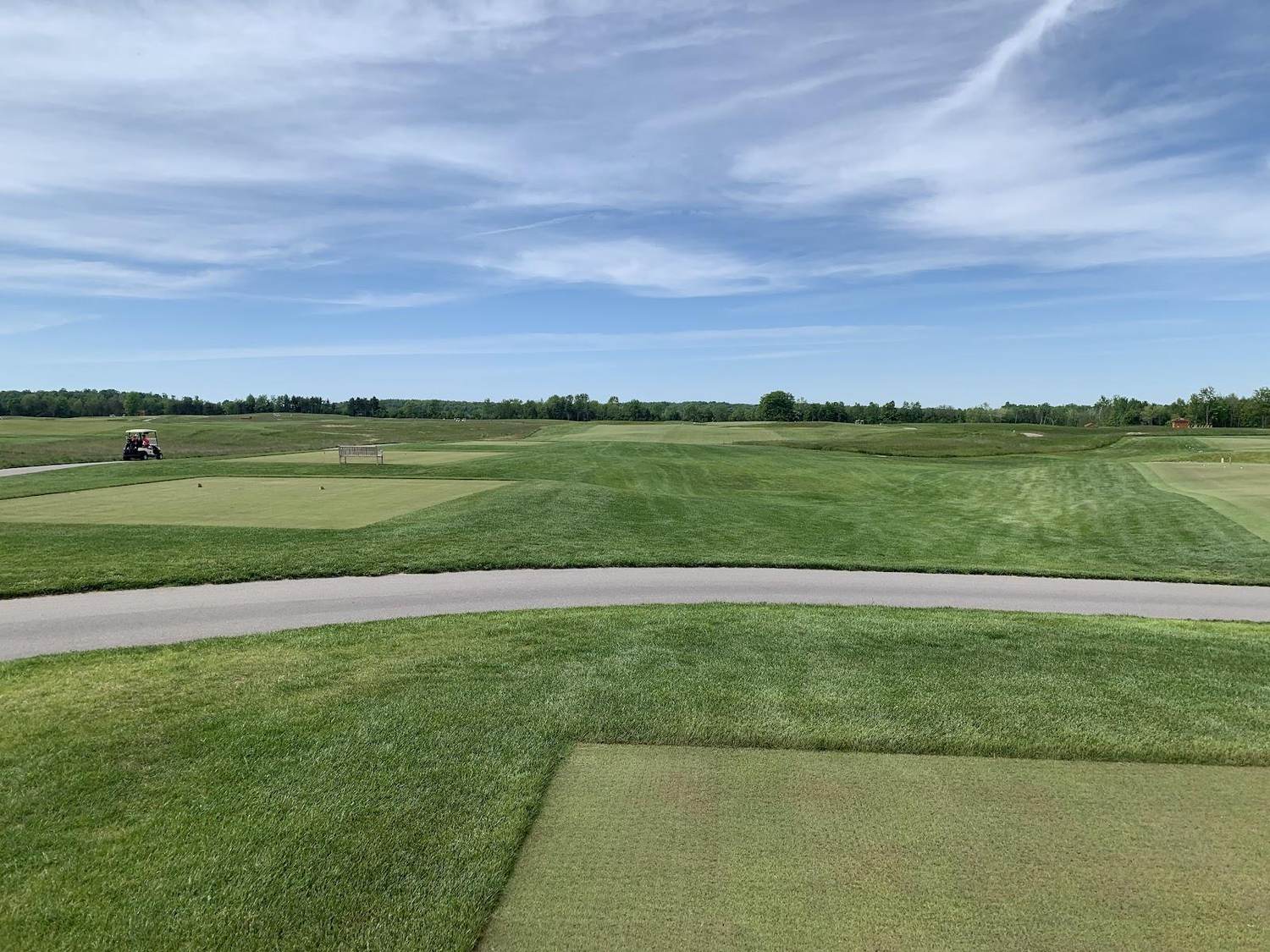 Arcadia Bluffs South Course, square greens and geometric bunkering on open inland ground near Bear Lake, Michigan