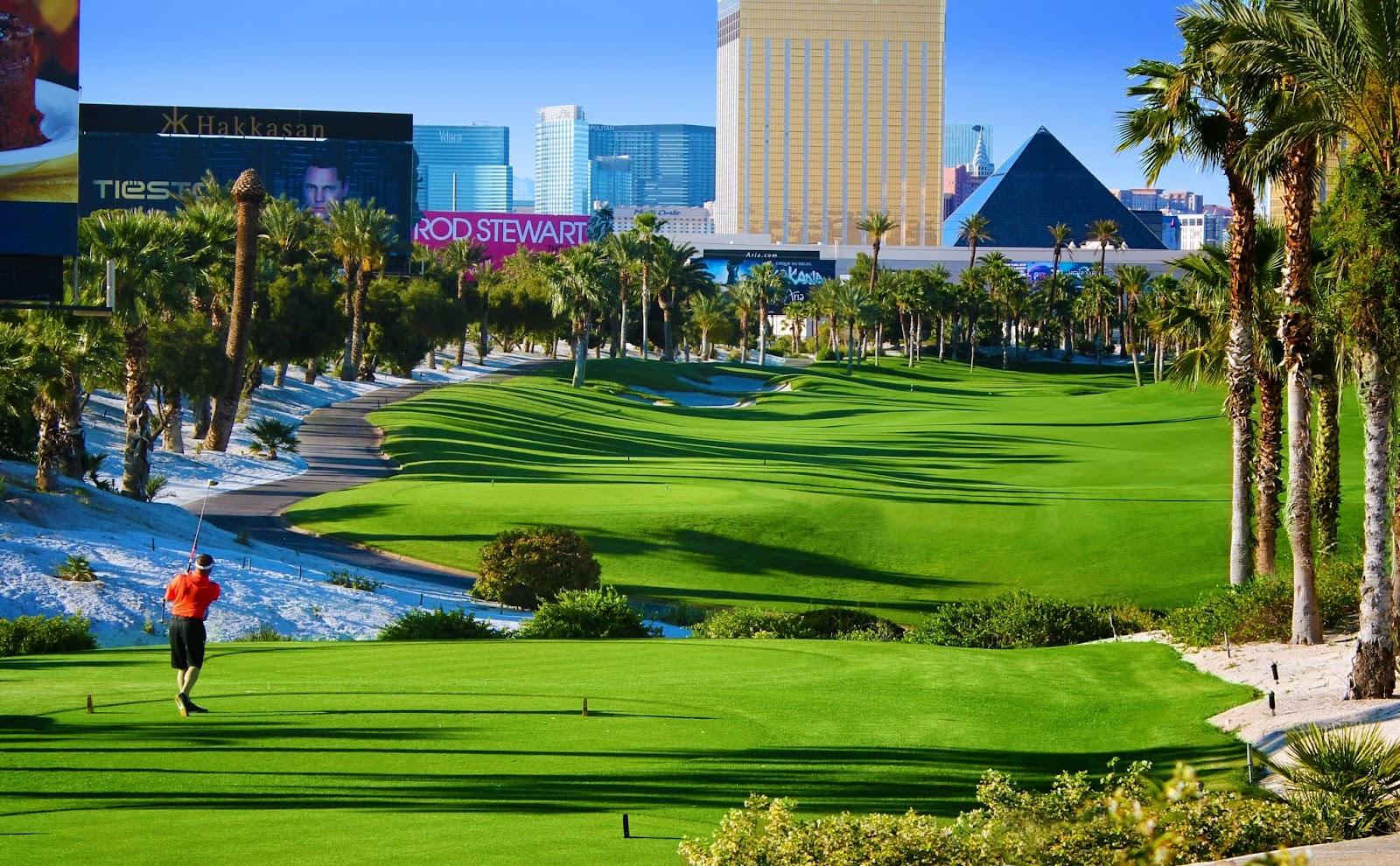 Bali Hai Golf Club, palm framed fairways and white sand beside the Las Vegas Strip in Nevada