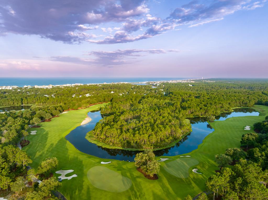 Camp Creek Golf Club, rolling dune scape fairway and waste bunkering near Panama City Beach, Florida