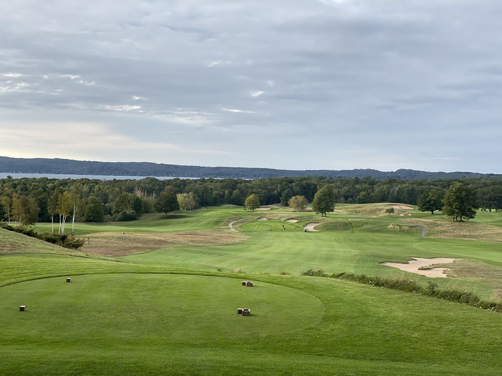Crystal Downs Country Club, rolling fairway between Crystal Lake and Lake Michigan near Frankfort, Michigan