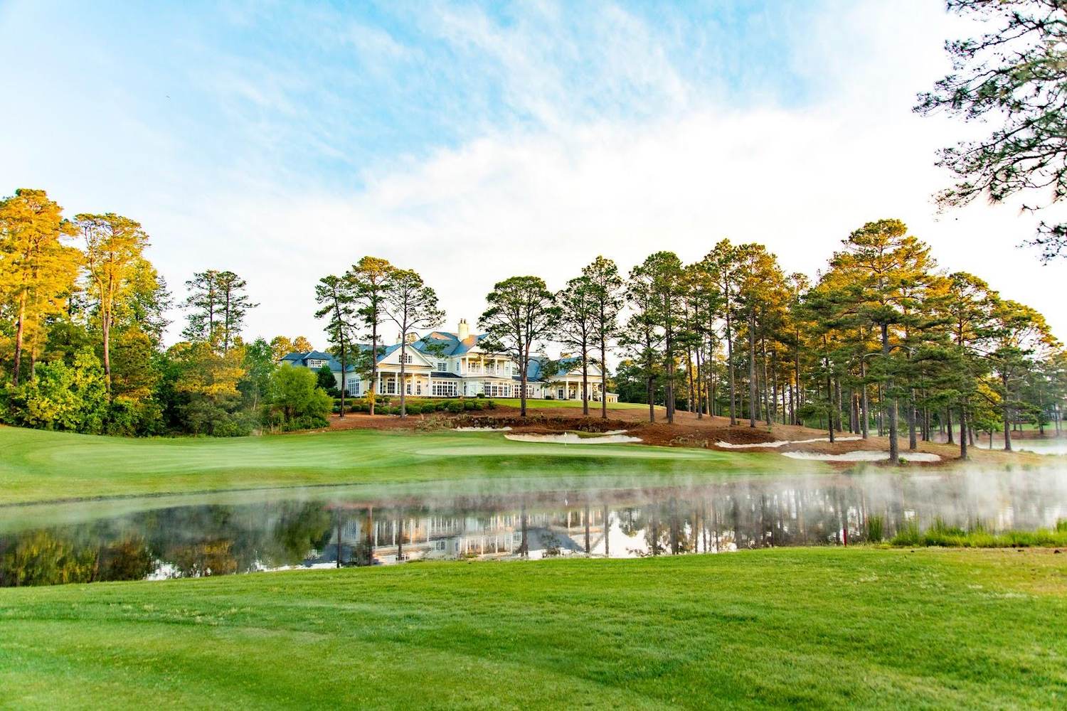 Forest Creek Golf Club South Course, rolling pine framed parkland fairway in Pinehurst, North Carolina