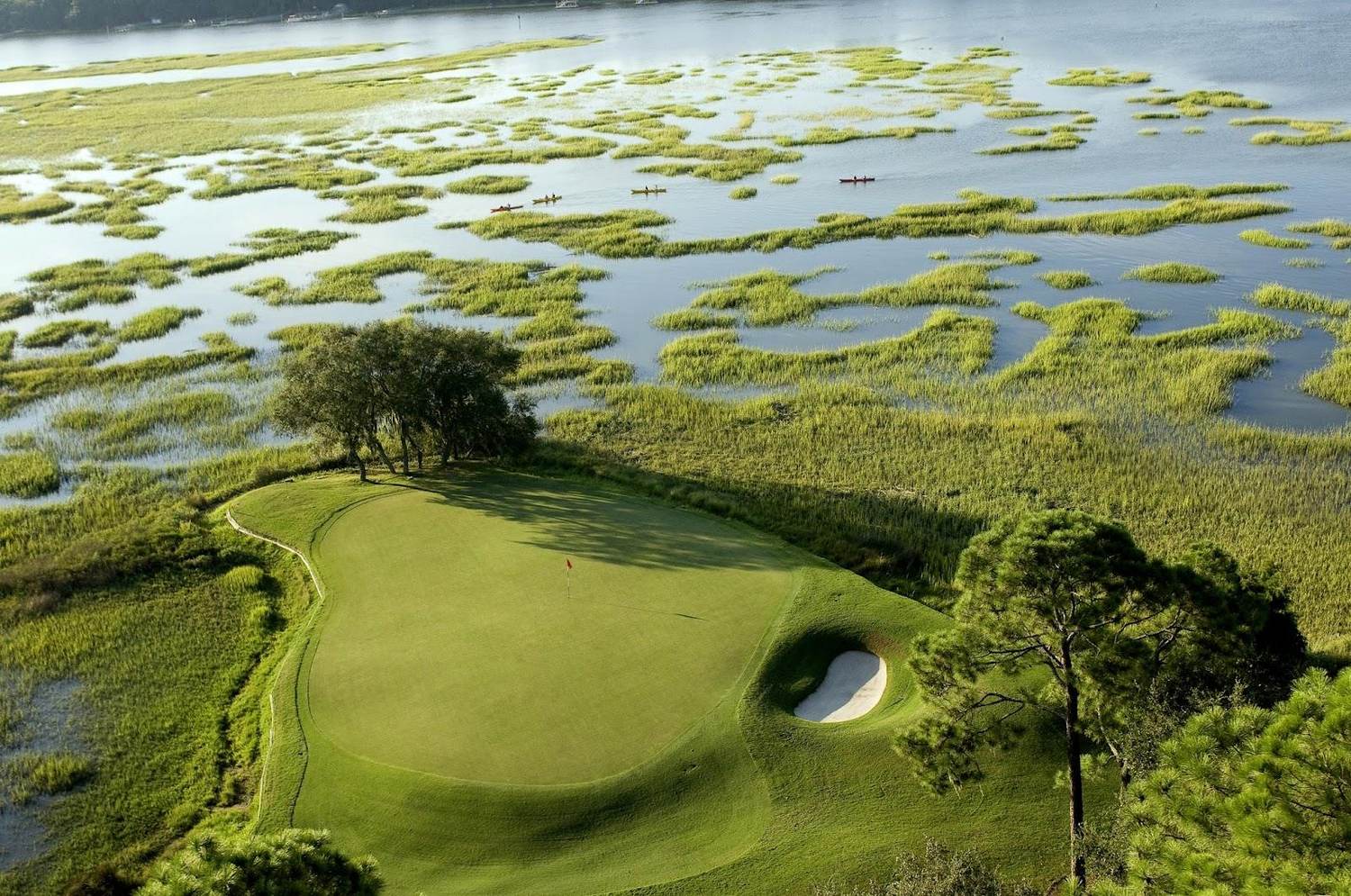 Long Cove Club, a Pete Dye fairway through marsh and live oaks on Hilton Head Island, South Carolina