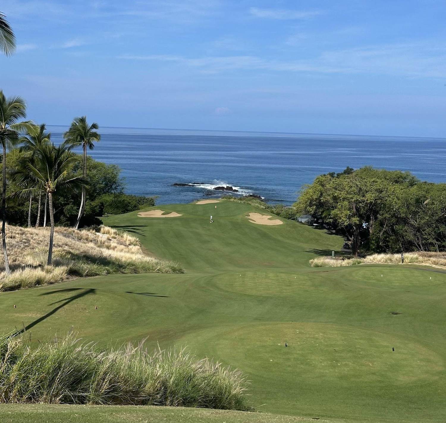 Mauna Kea Golf Course, ocean and lava framing a fairway on the Kohala Coast of Hawaii Island