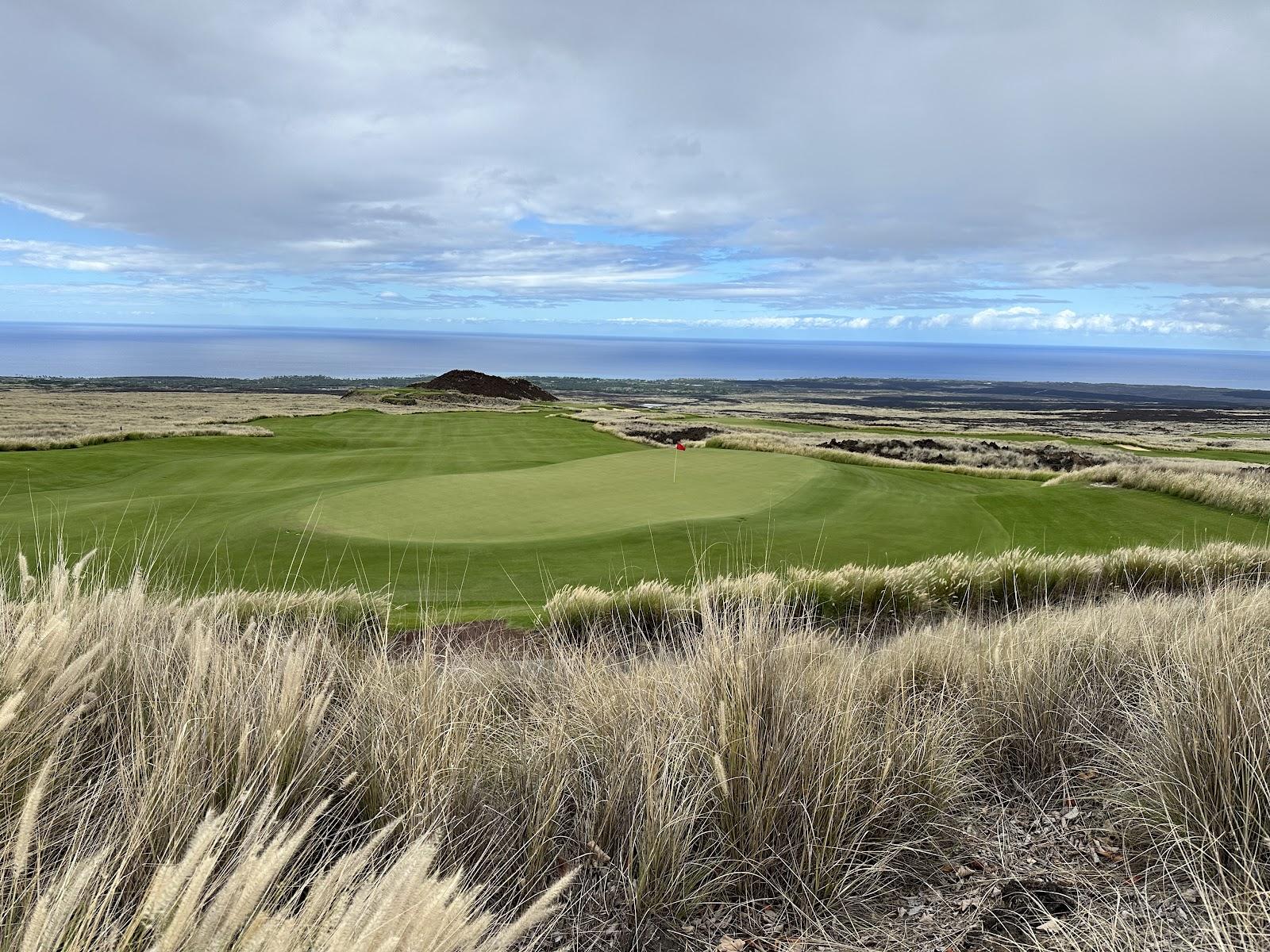Nanea Golf Club, wide fairways through black lava high above the Kona coast of Hawaii Island