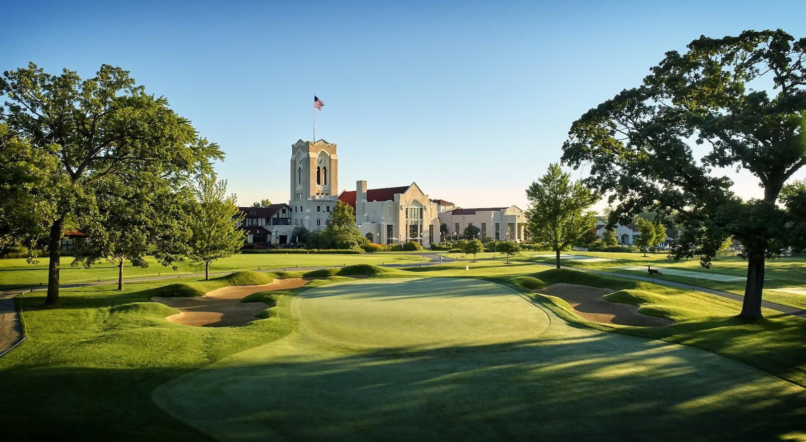 Olympia Fields Country Club North Course, a tree lined classical fairway south of Chicago, Illinois
