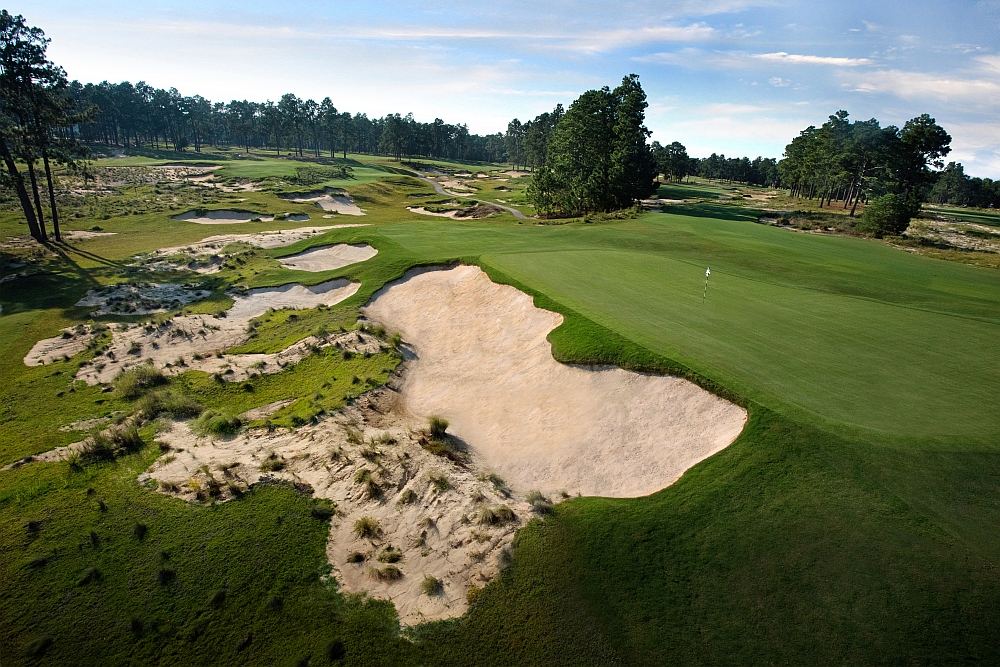 Pinehurst No 4, sandy waste areas and low profile greens in the North Carolina Sandhills, United States
