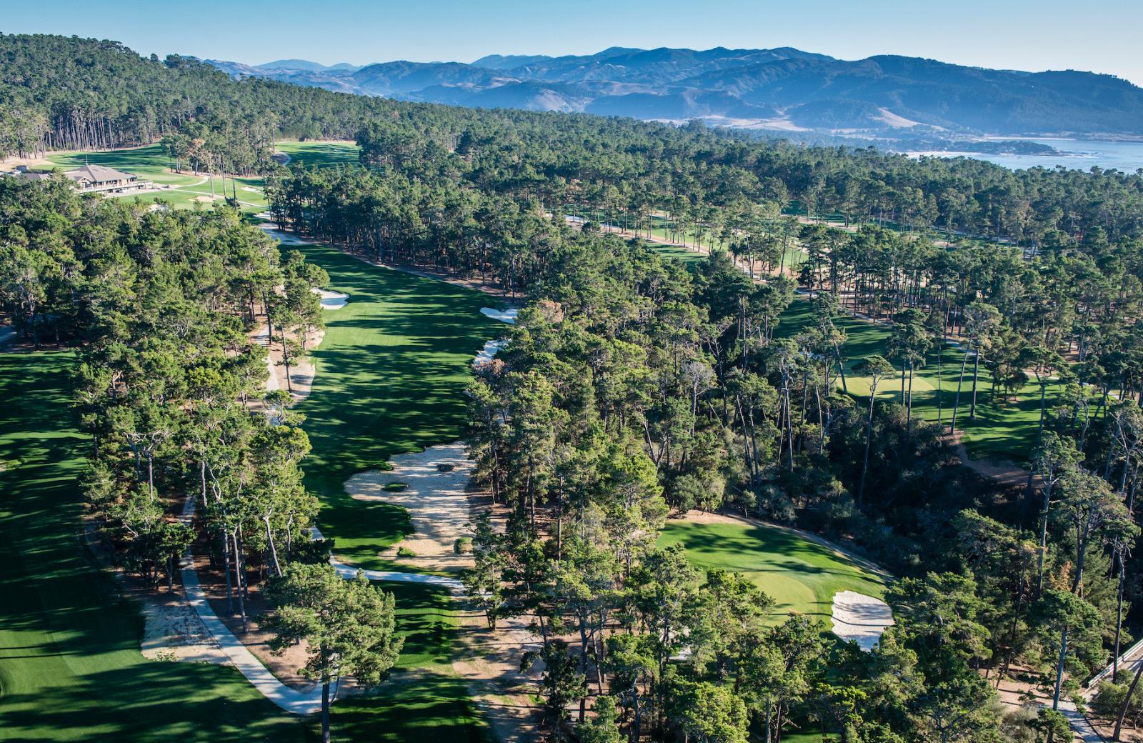 Poppy Hills Golf Course, sand capped fairway through the pines of the Del Monte Forest at Pebble Beach, California