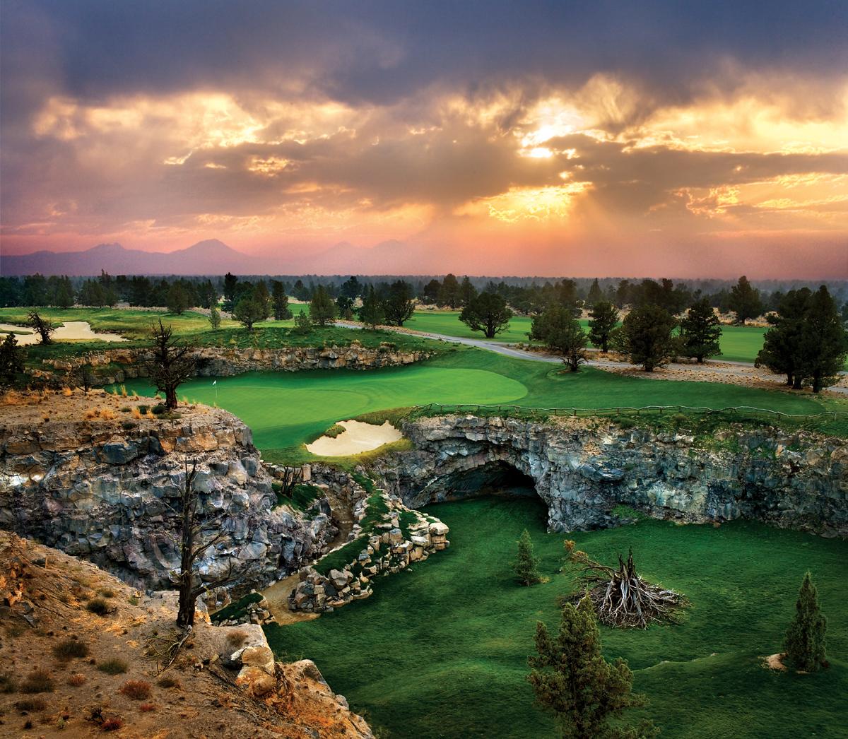 Pronghorn Nicklaus Course, high desert fairway among juniper and lava rock near Bend, Oregon