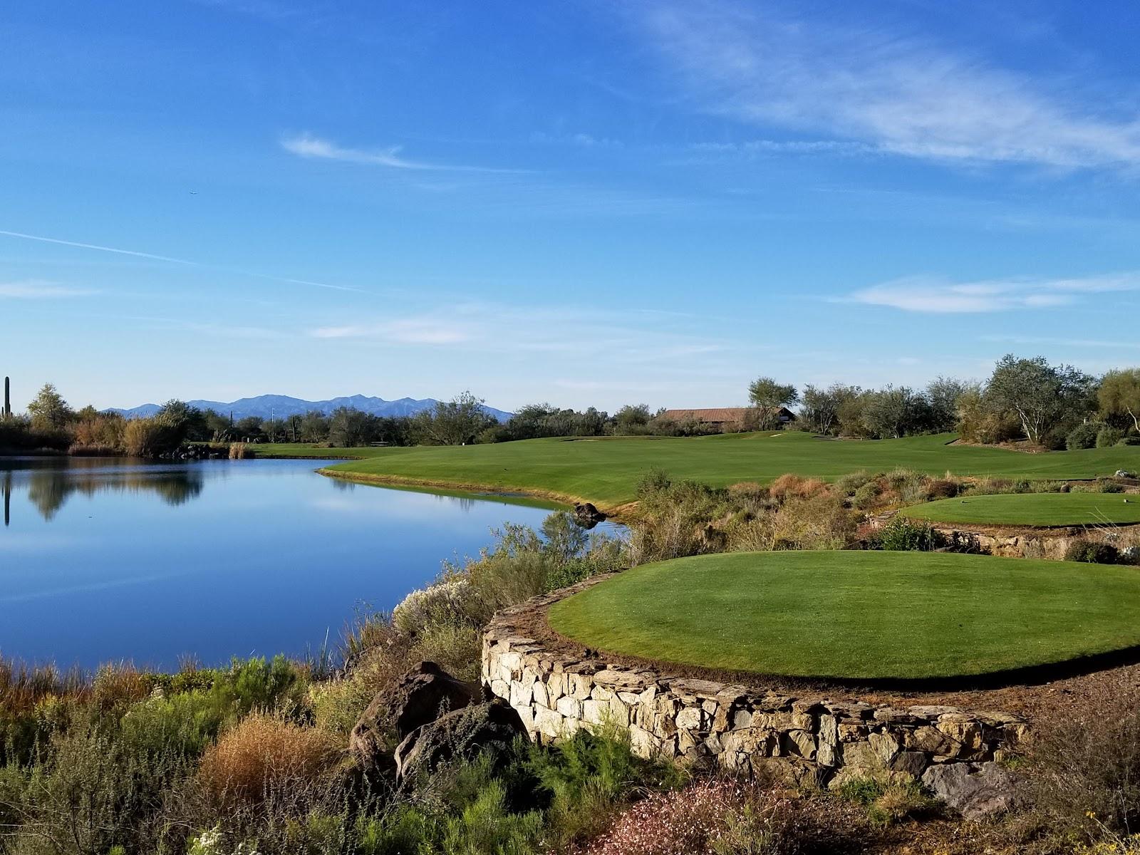 Quintero Golf Club, a desert fairway winding through the Hieroglyphic Mountains near Peoria, Arizona