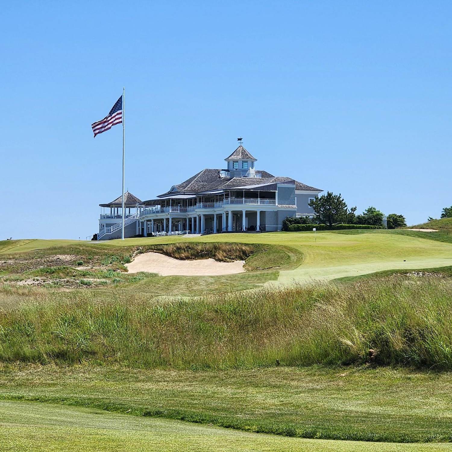Sebonack Golf Club, coastal fairways above Great Peconic Bay near Southampton, New York