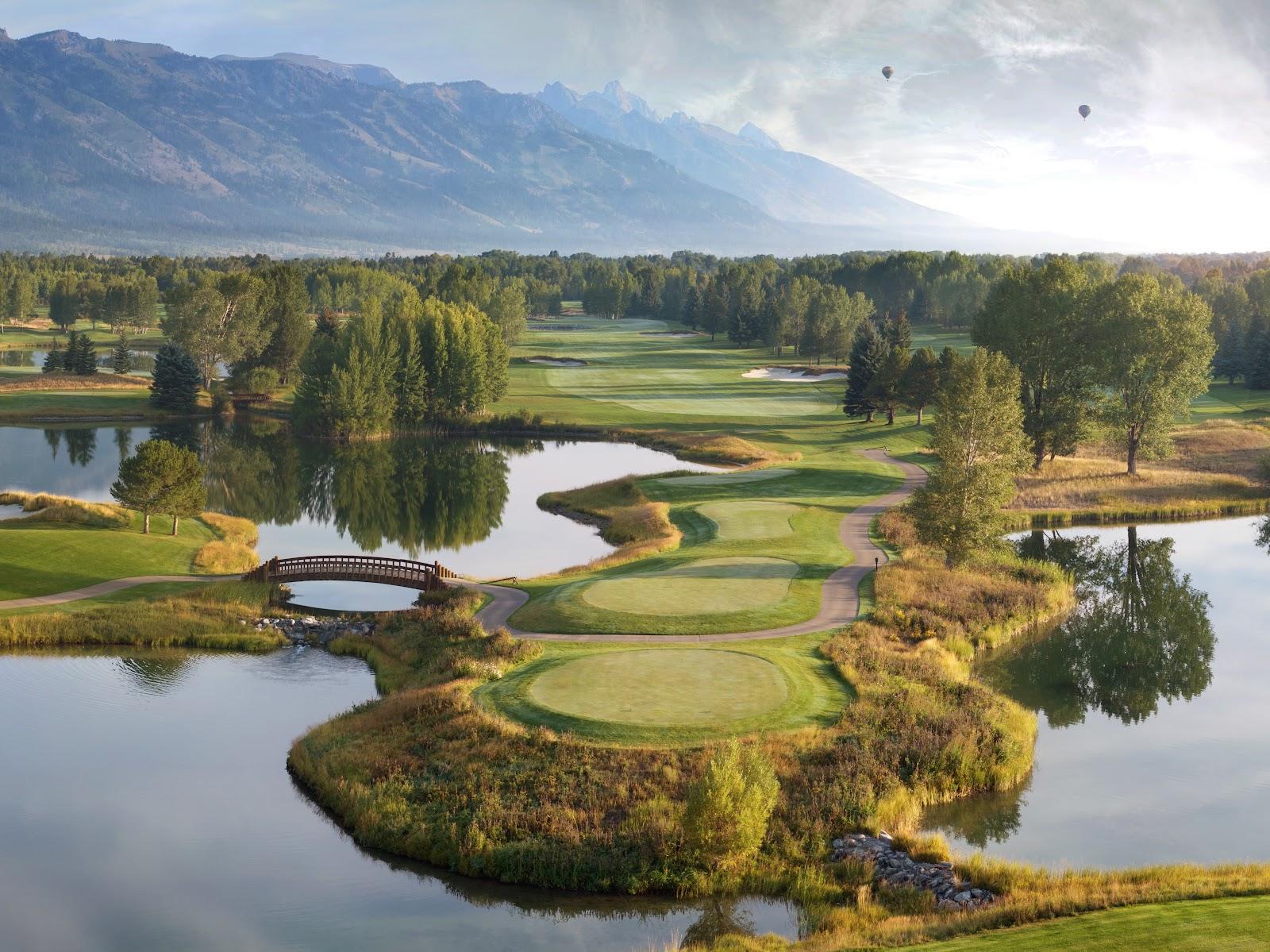 Teton Pines Golf Course, water-laced fairways beneath the Teton range in Wilson, Wyoming