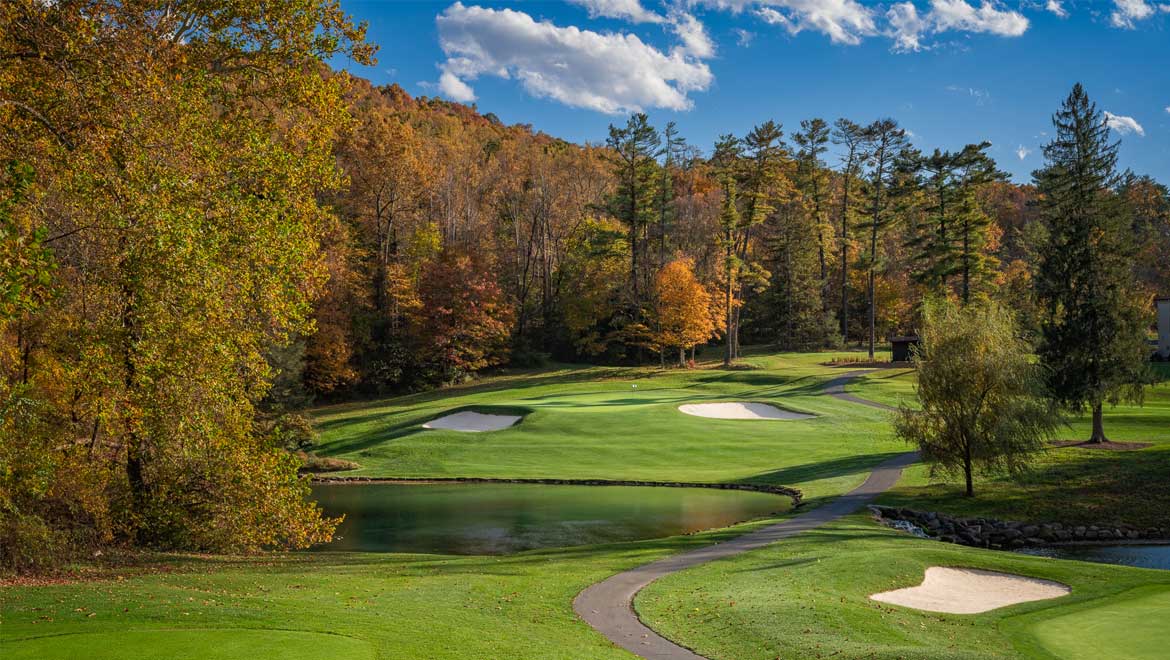 The Homestead Cascades Course, mountain valley fairways at Hot Springs in the Allegheny Mountains, Virginia