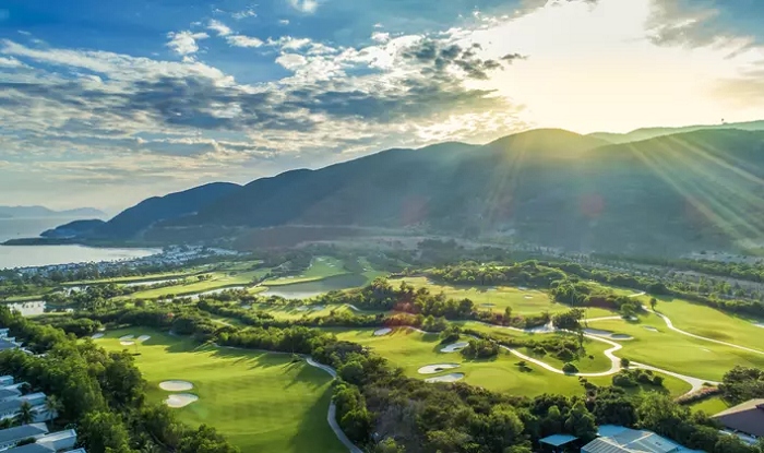 Vinpearl Golf Nha Trang fairways on Hon Tre Island above Nha Trang Bay, Vietnam