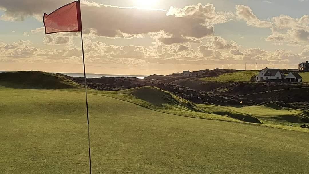 Holyhead Golf Club, rocky heathland fairways above the Irish Sea at Trearddur Bay, Anglesey, Wales