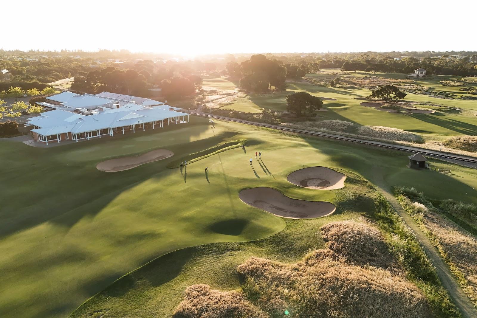 Royal Adelaide Golf Club, fairways through the dunes and Norfolk Island pines at Seaton, South Australia