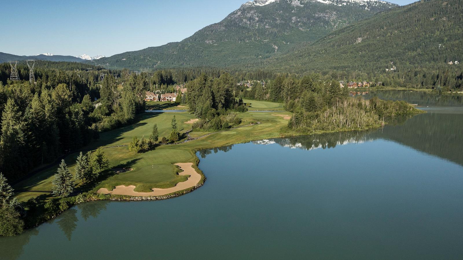 Nicklaus North golf course beneath the Coast Mountains at Whistler, British Columbia, Canada