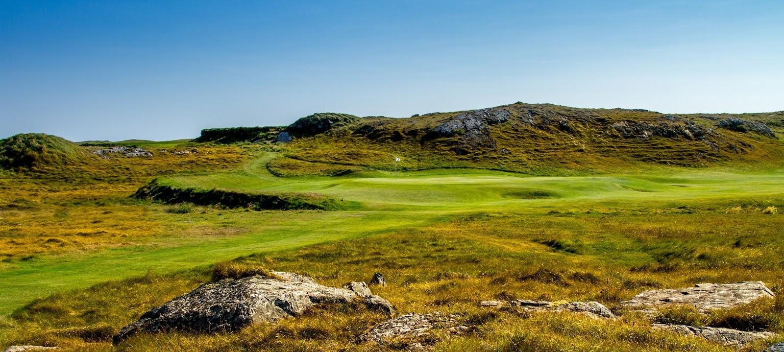 Connemara golf links on the Atlantic coast of County Galway, Ireland, beneath the Twelve Bens