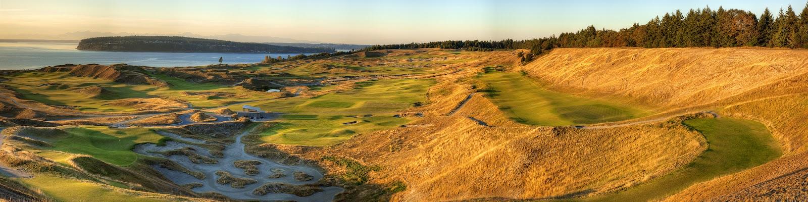 Chambers Bay golf course near Tacoma, Washington, treeless links fairways above Puget Sound