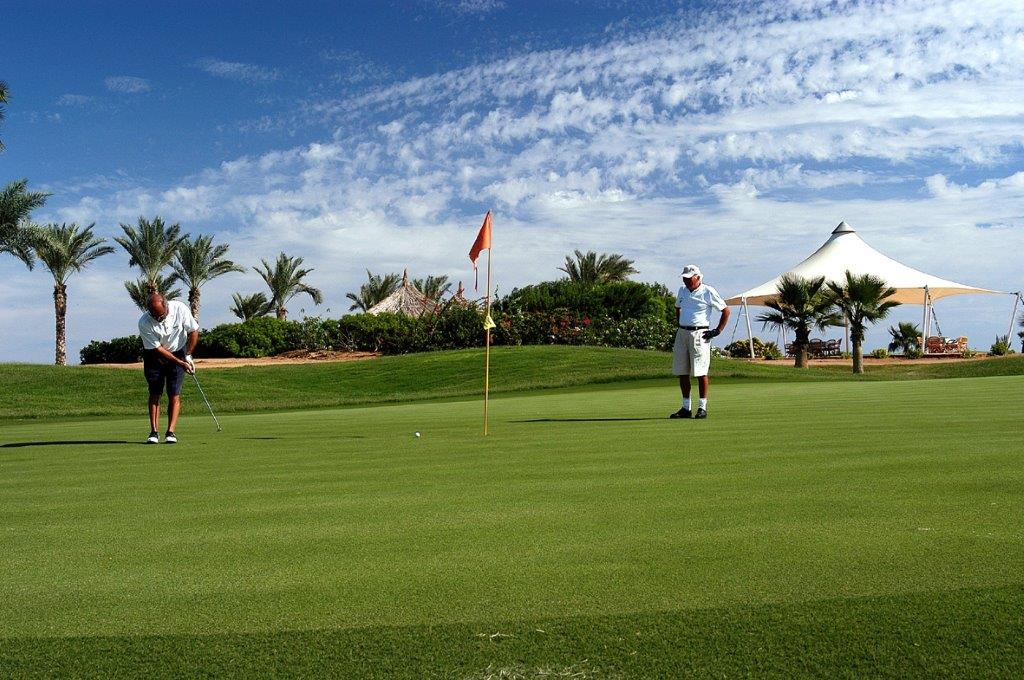 Jolie Ville golf course at Sharm El Sheikh, lakes and palms between the Sinai desert and the Red Sea