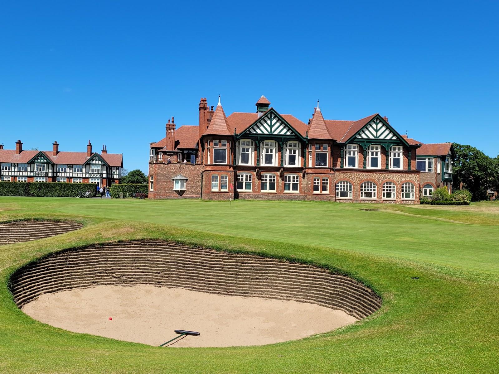 Royal Lytham and St Annes Golf Club, red brick clubhouse and bunkered links, Lancashire, England
