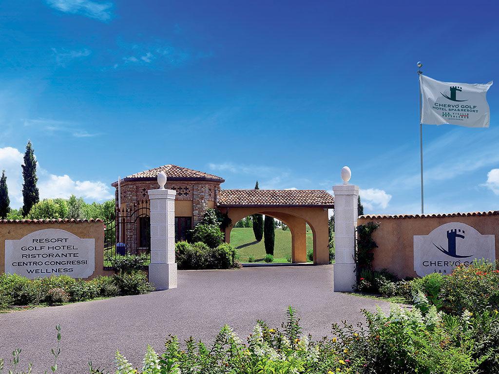 Golf course in the hills above Lake Garda, northern Italy, with the lake beyond