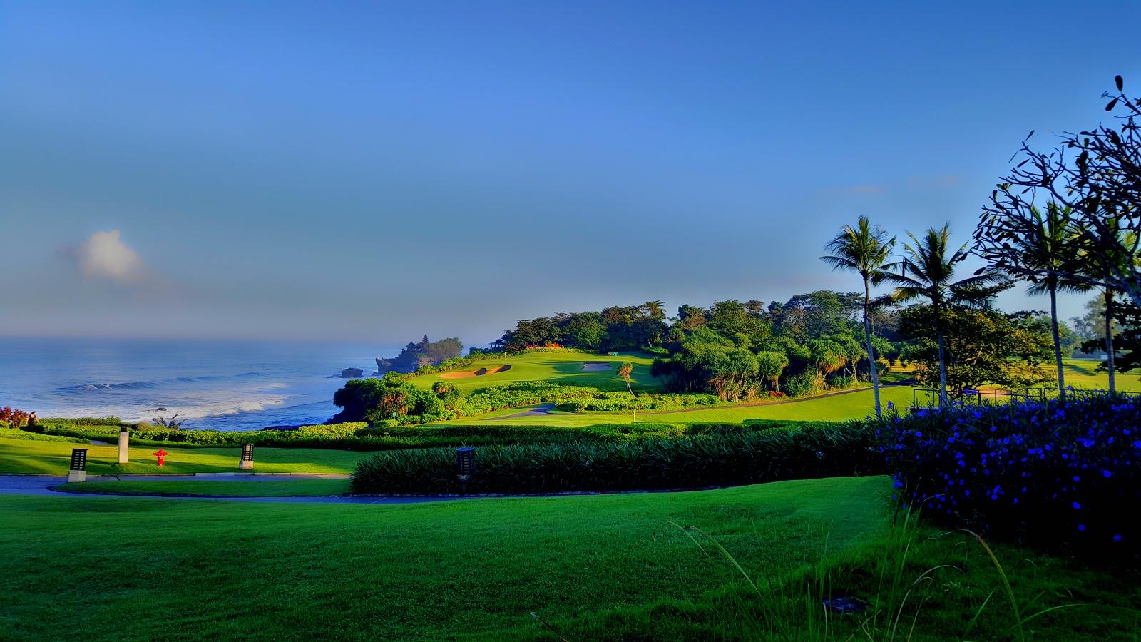 Nirwana Bali Golf Club beside the Tanah Lot temple, a clifftop Greg Norman design and a benchmark for Indonesian green fees