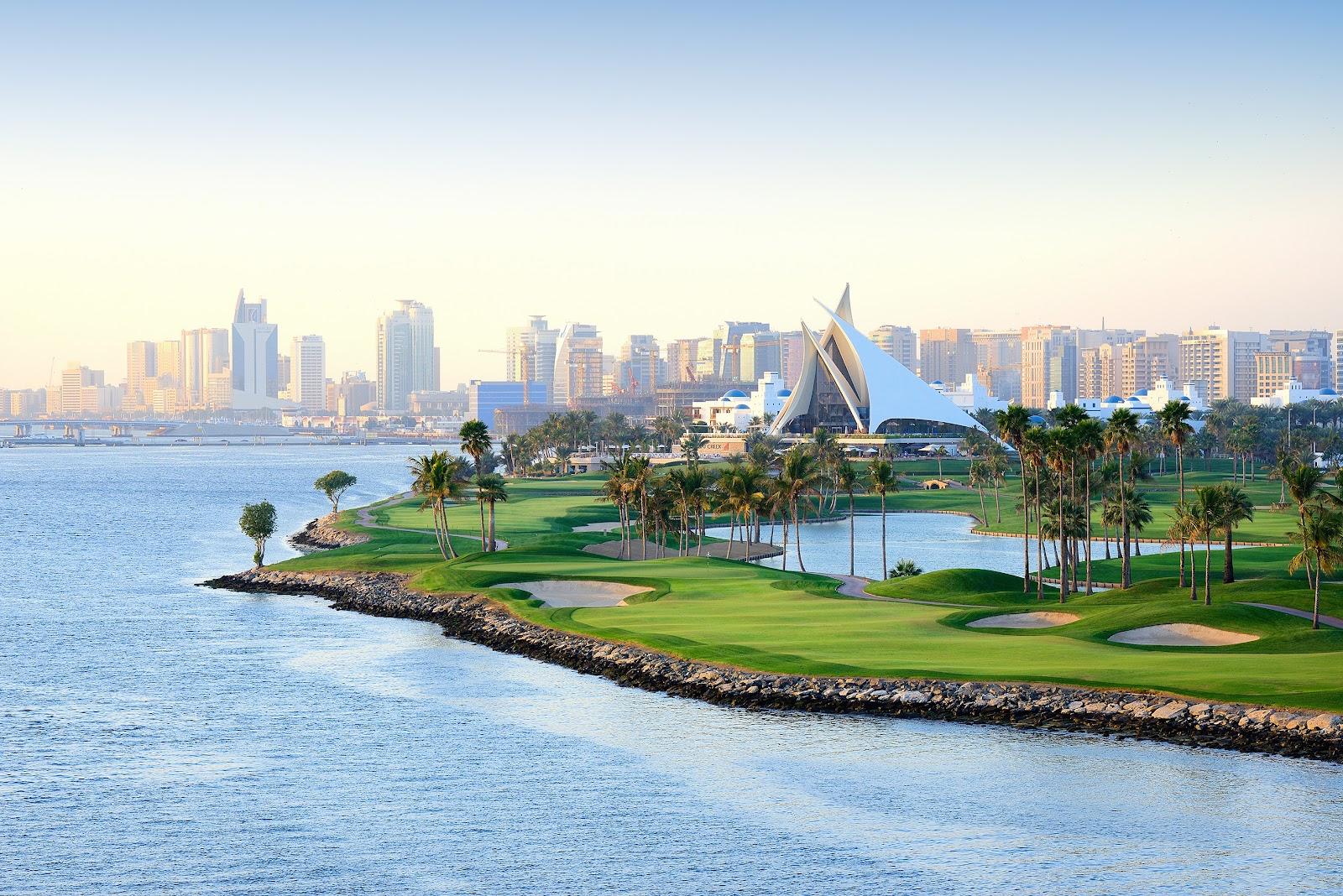 Dubai Creek Golf and Yacht Club beside the marina in Dubai