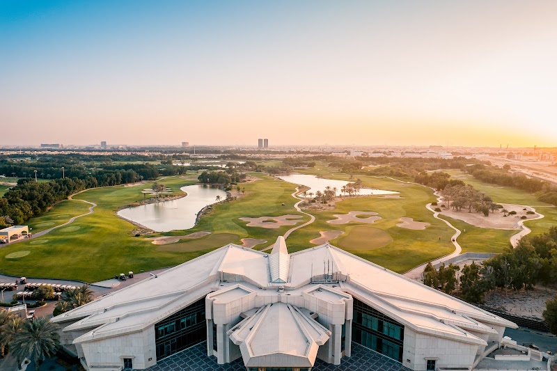 Abu Dhabi Golf Club National Course and its falcon shaped clubhouse, United Arab Emirates