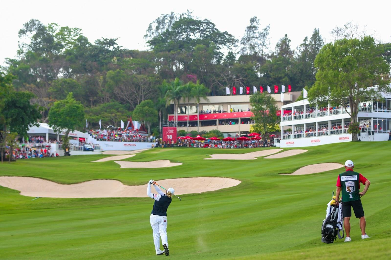 Siam Country Club Old Course near Pattaya, Thailand, fairways and water under tropical sky