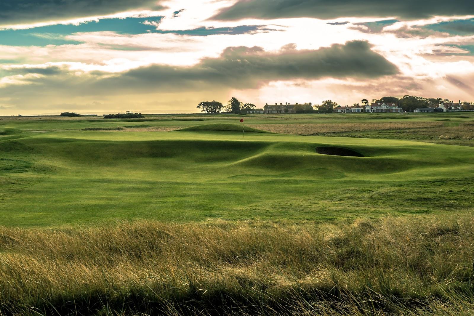 Muirfield links and the East Lothian coast near Gullane, Scotland