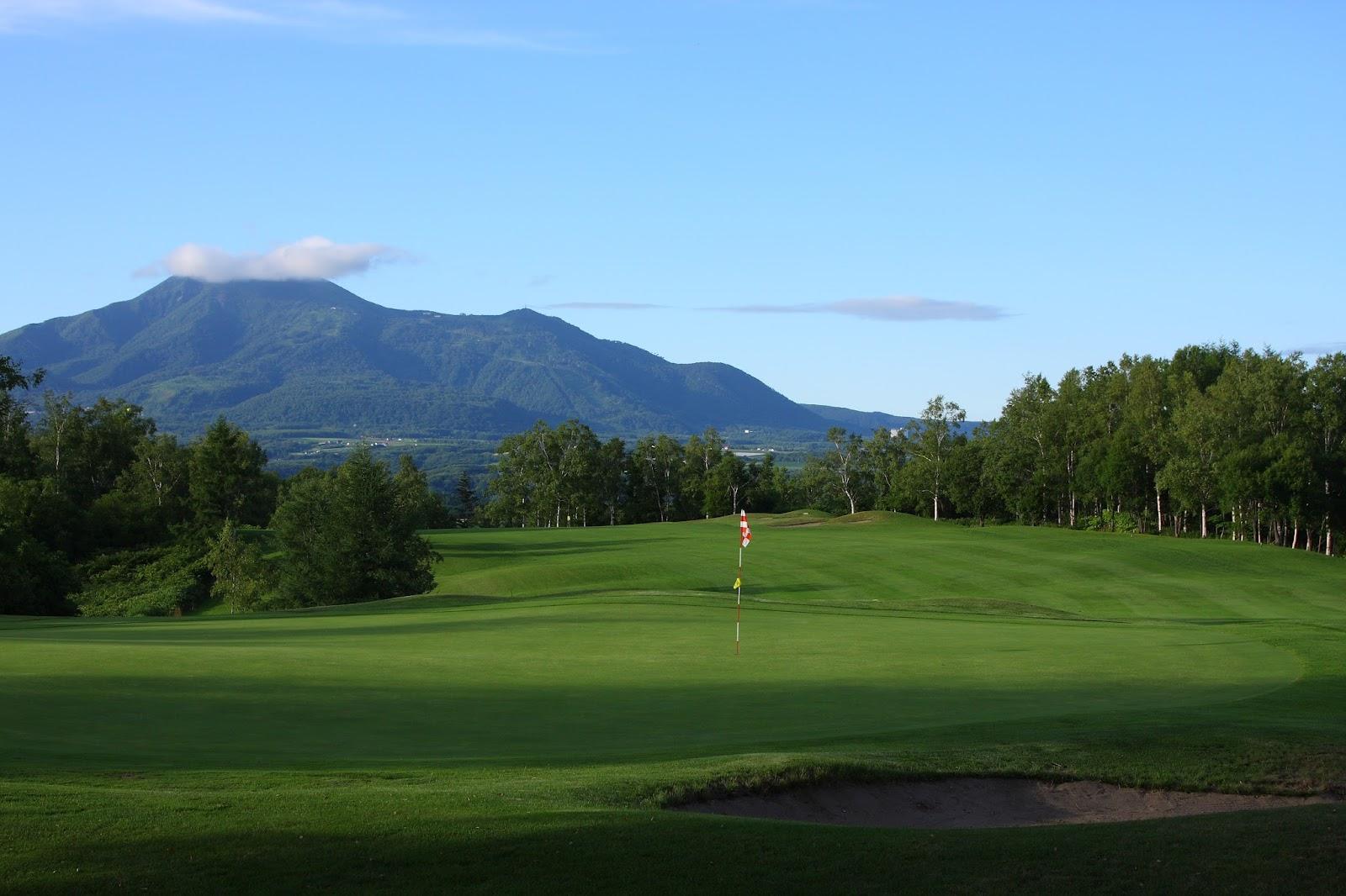 Niseko Golf Course, Hokkaido, fairways beneath the cone of Mount Yotei in summer