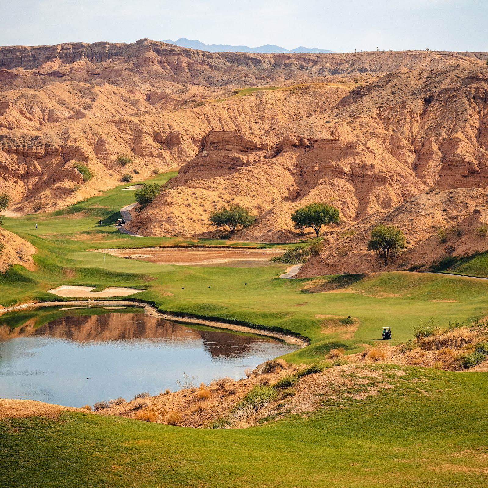 Wolf Creek Golf Club in Mesquite, Nevada, fairways winding through red desert canyons