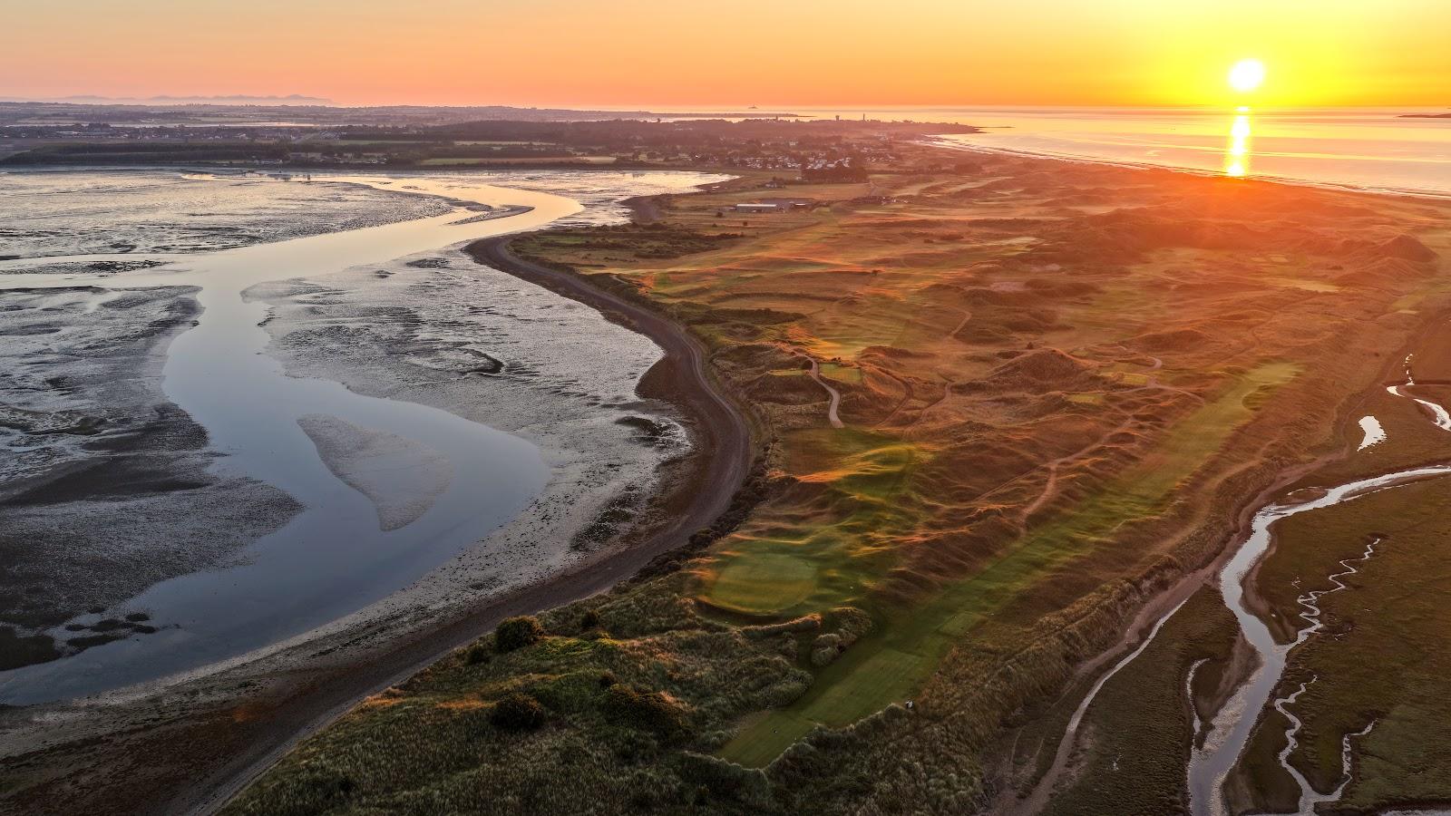 The Island Golf Club, links fairway between tall dunes on the north Dublin coast, Ireland